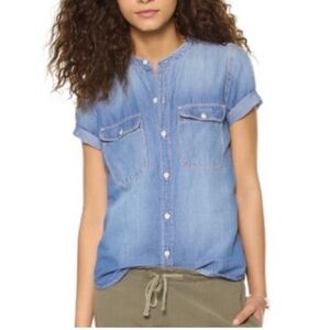 Madewell  Women’s SM PERFECT SUNDAY chambray Indigo Button-Up short sleeve Top